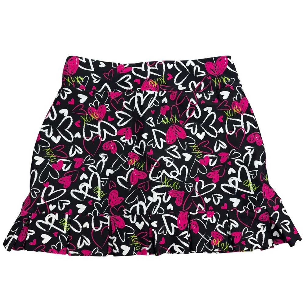 Tzu Tzu Skort Womens XS Black Heart Print XOXO Tennis Golf Athletic Skirt